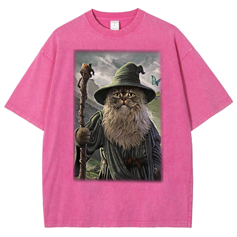 Wizard Cat  Fantasy Magic Adventure Washed T-Shirt 