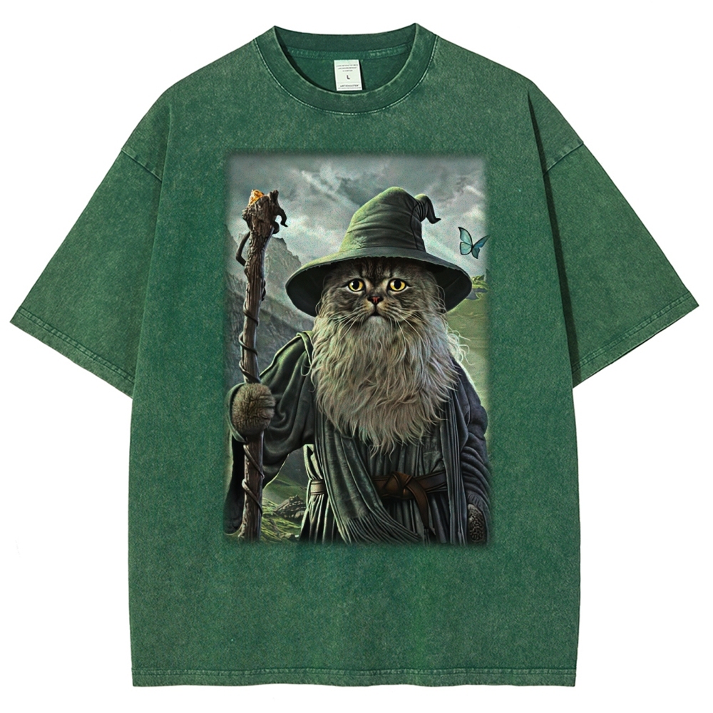 Wizard Cat  Fantasy Magic Adventure Washed T-Shirt 