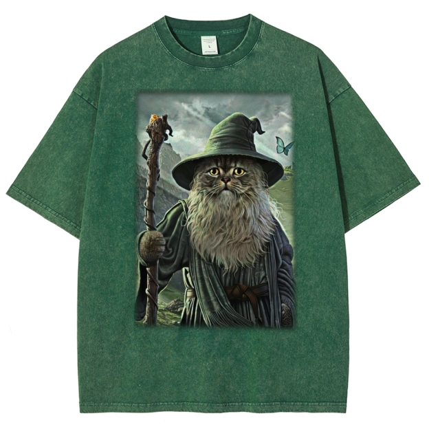Wizard Cat  Fantasy Magic Adventure Washed T-Shirt 