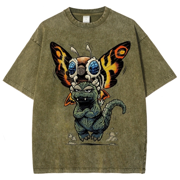 Chibi Godzilla & Mothra Washed T-Shirt