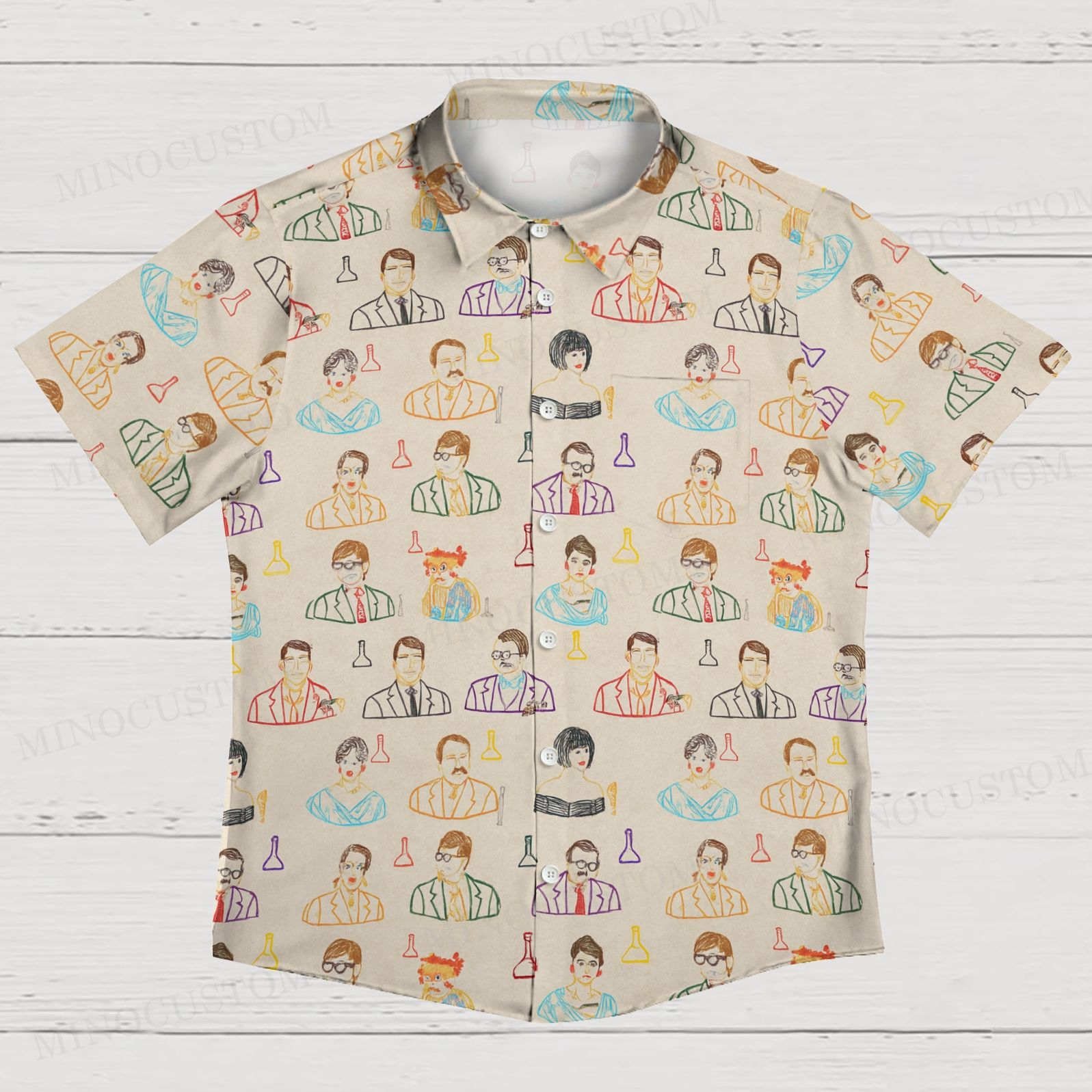 Colorful Illustrated People  Men's Shirt Collar Resort Short Sleeve Shirt 
