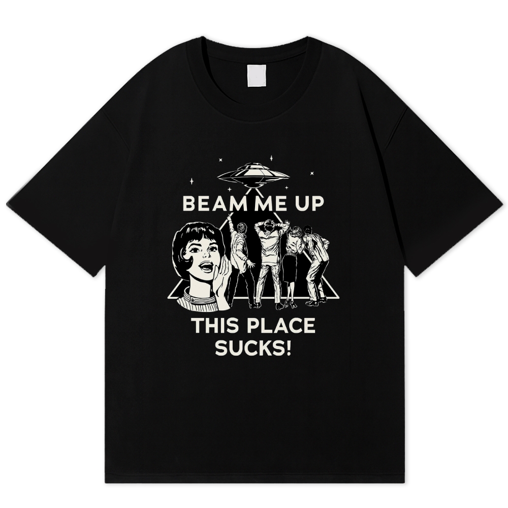 "Beam Me Up" Retro UFO Funny Cotton T-shirt