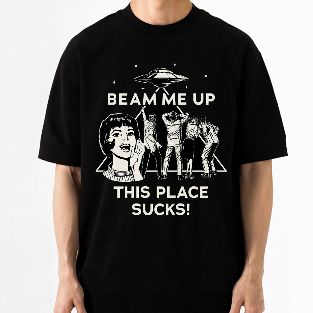 "Beam Me Up" Retro UFO Funny Cotton T-shirt