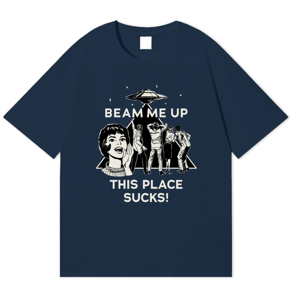 "Beam Me Up" Retro UFO Funny Cotton T-shirt
