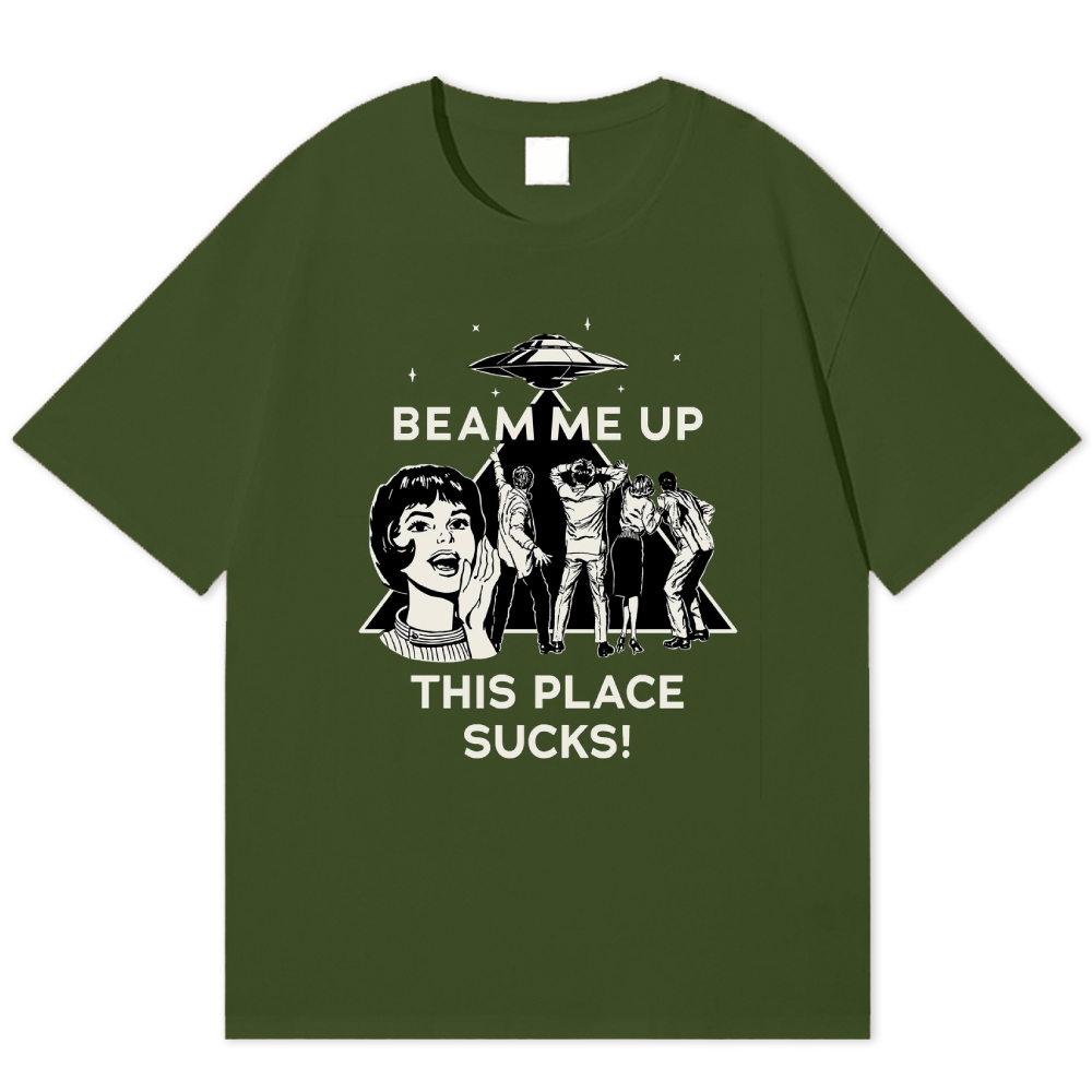 "Beam Me Up" Retro UFO Funny Cotton T-shirt