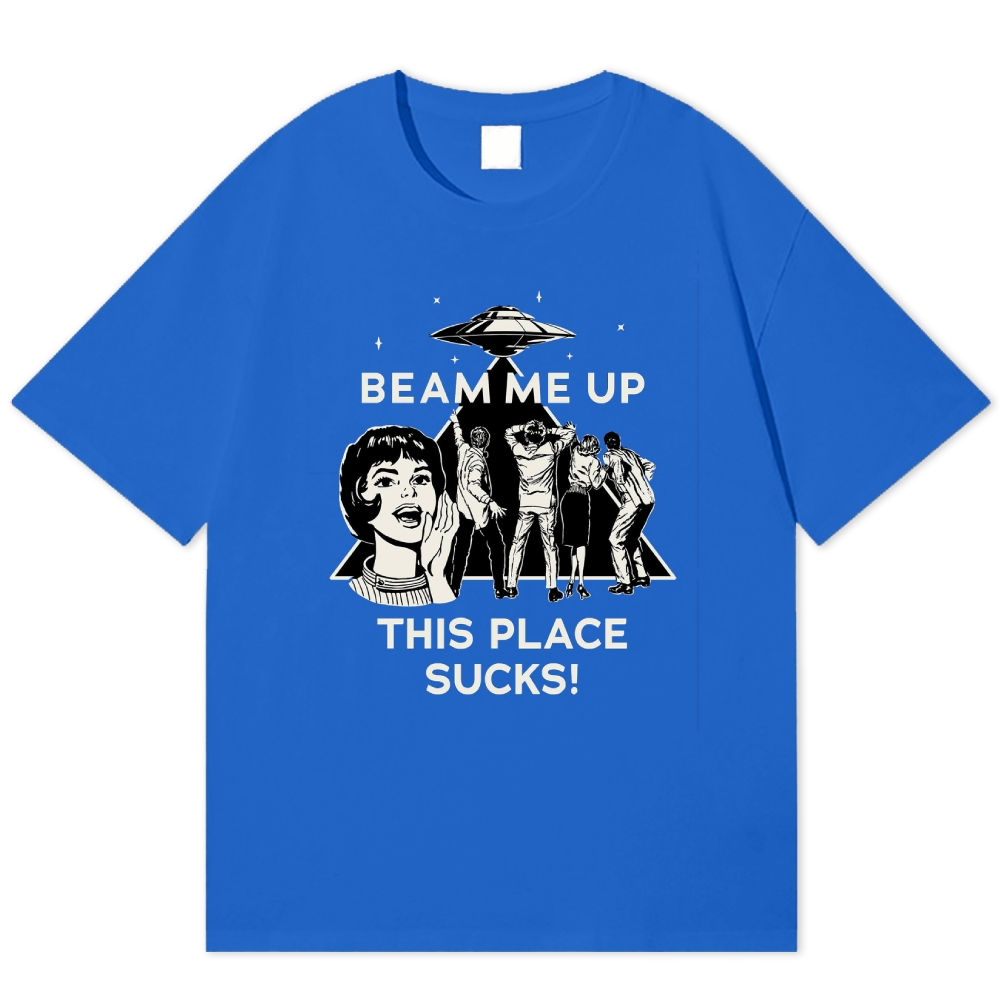 "Beam Me Up" Retro UFO Funny Cotton T-shirt