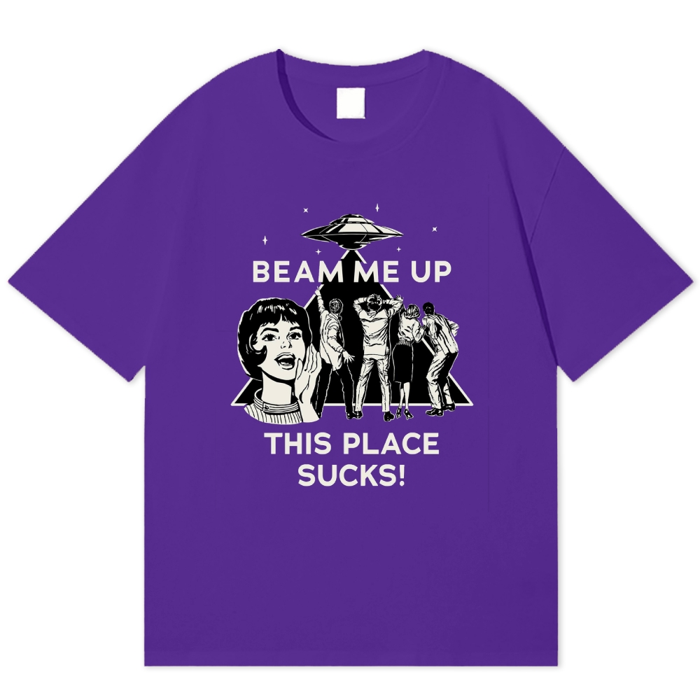 "Beam Me Up" Retro UFO Funny Cotton T-shirt