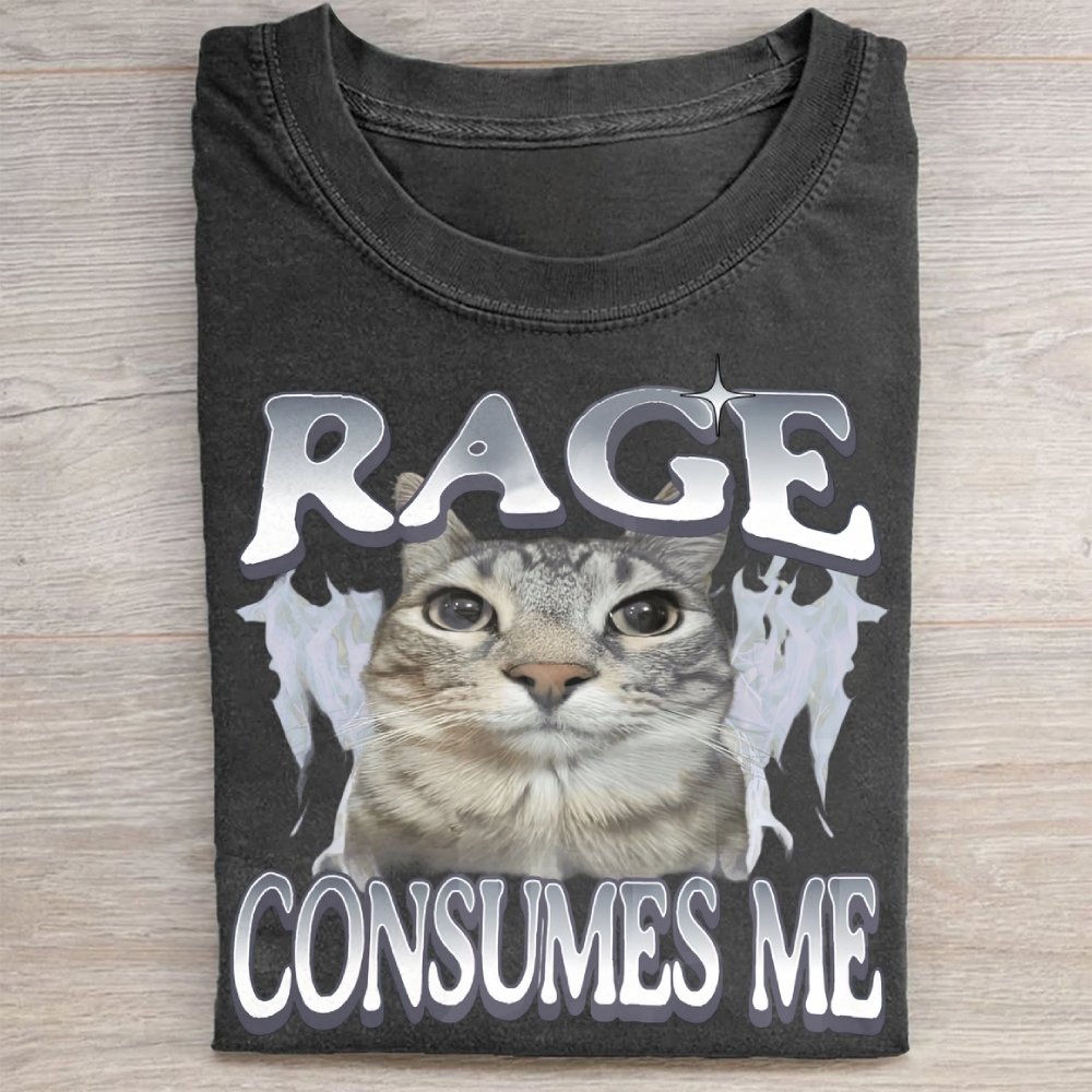 Rage Consumes Me Cat Vintage Washed Tee 