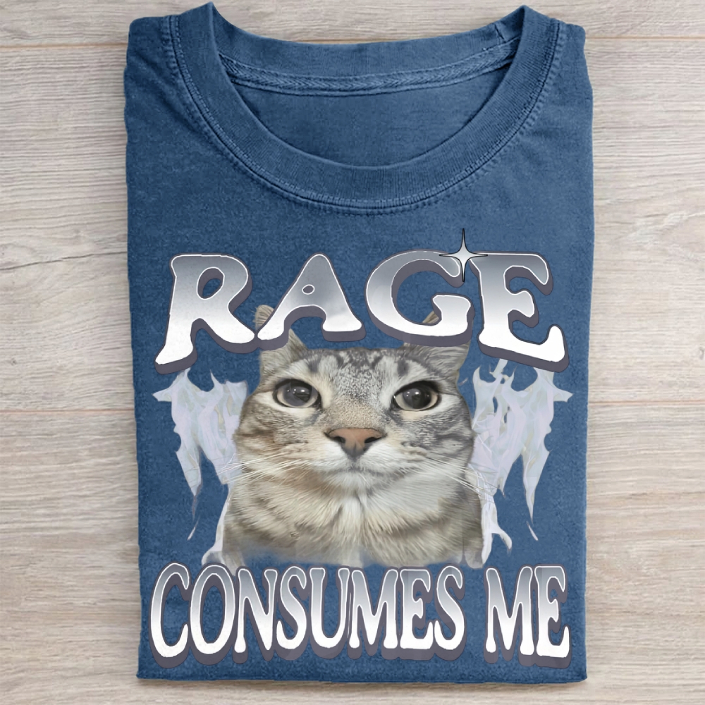 Rage Consumes Me Cat Vintage Washed Tee 