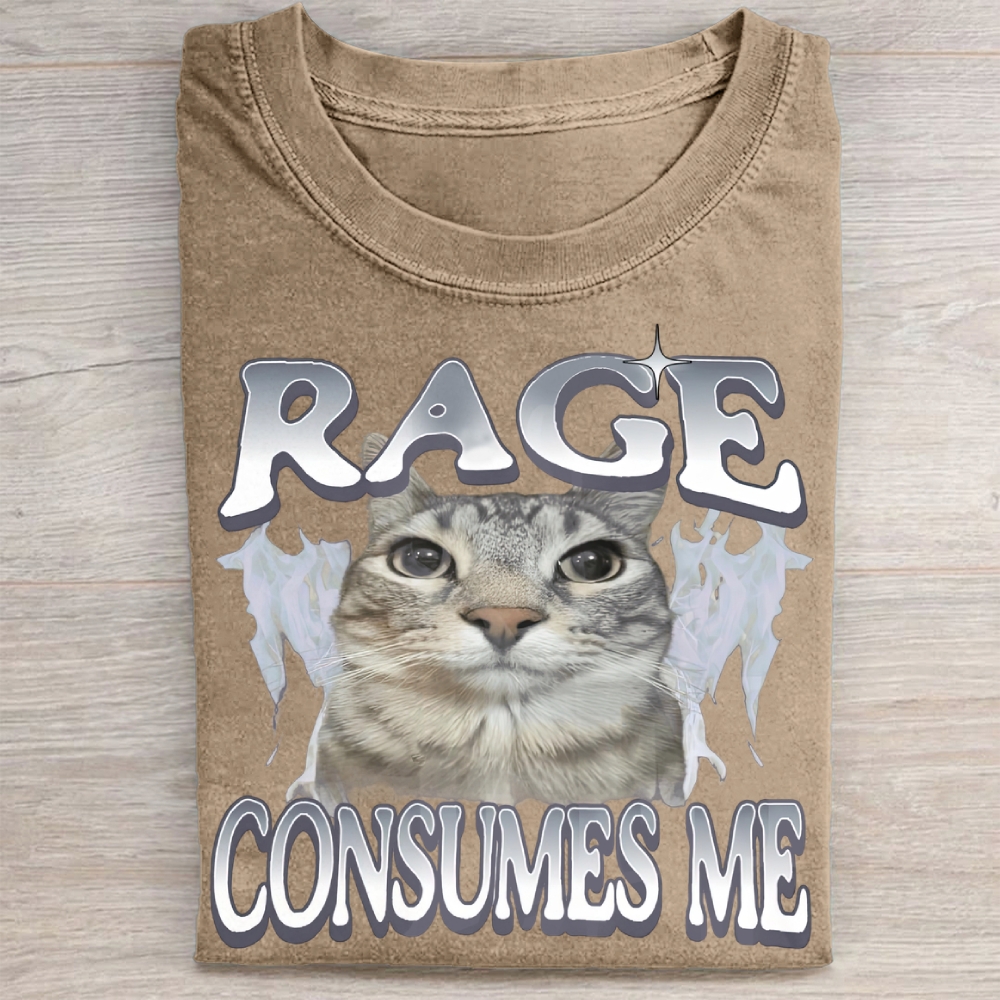 Rage Consumes Me Cat Vintage Washed Tee 