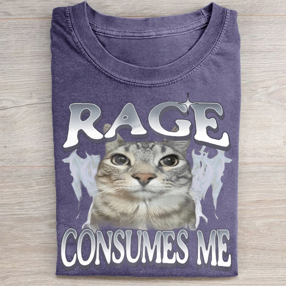 Rage Consumes Me Cat Vintage Washed Tee 
