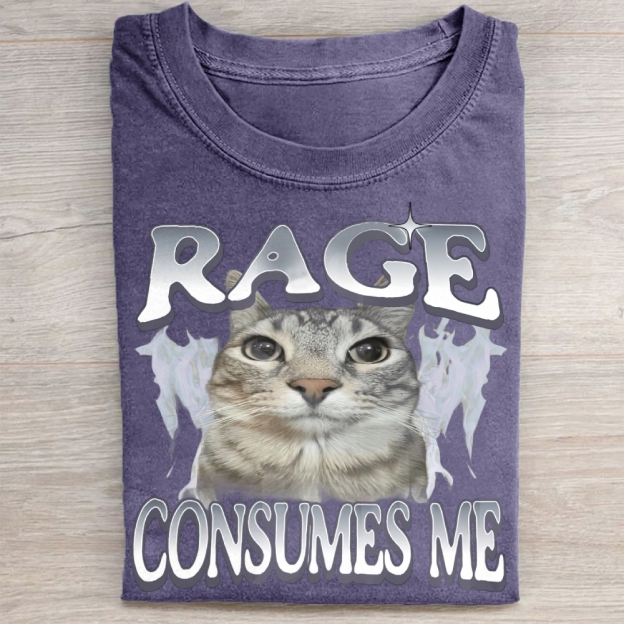 Rage Consumes Me Cat Vintage Washed Tee 