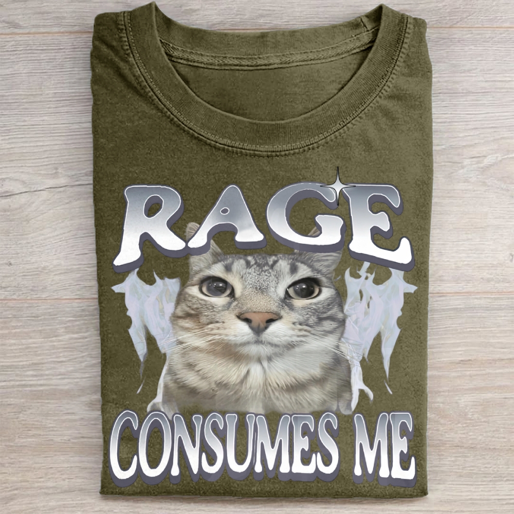 Rage Consumes Me Cat Vintage Washed Tee 