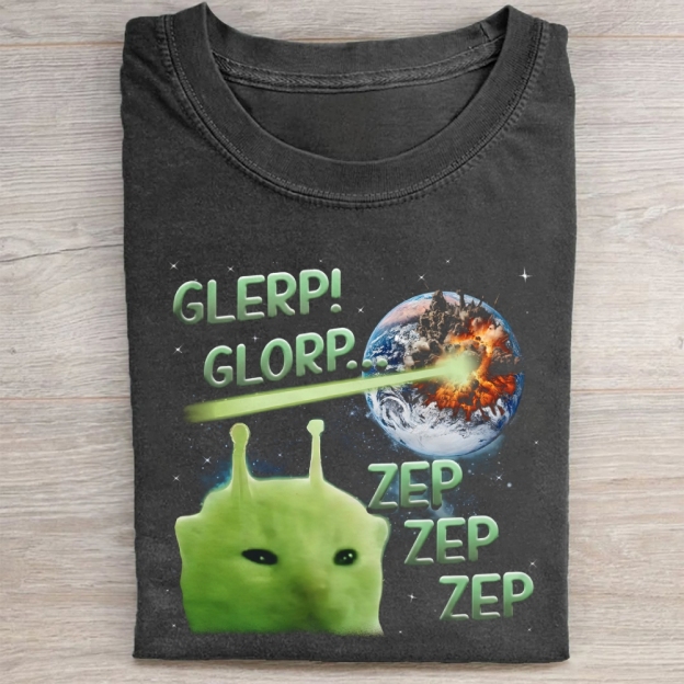 Glerp Glorp Funny Alien Cat Meme Washed Tee 