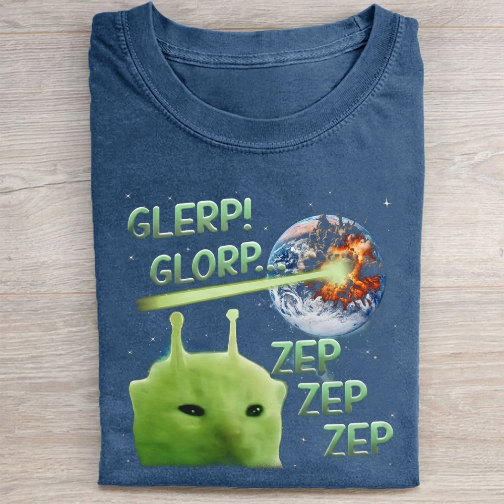 Glerp Glorp Funny Alien Cat Meme Washed Tee 