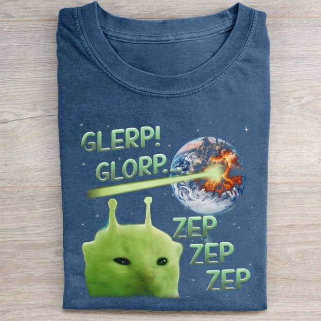 Glerp Glorp Funny Alien Cat Meme Washed Tee 