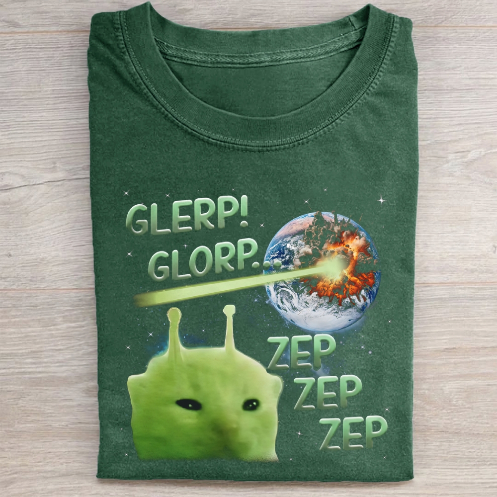 Glerp Glorp Funny Alien Cat Meme Washed Tee 