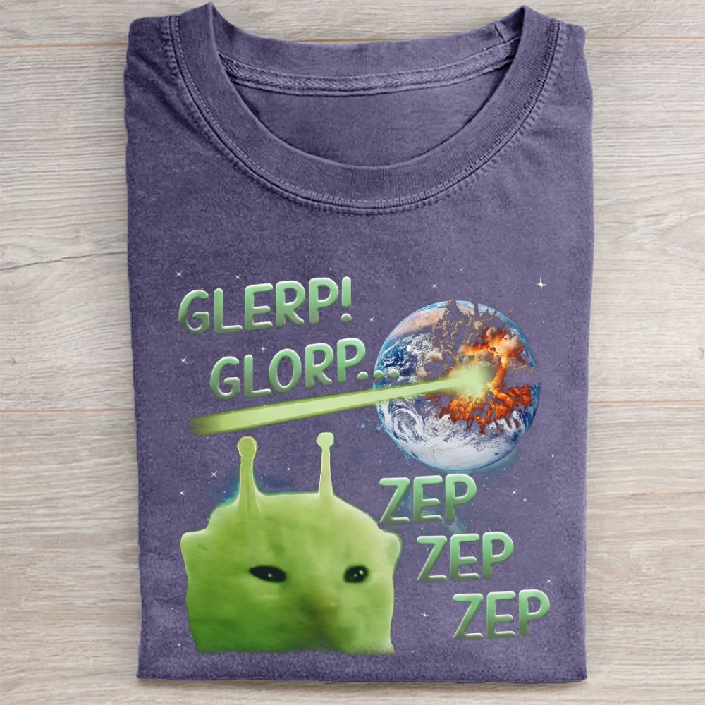 Glerp Glorp Funny Alien Cat Meme Washed Tee 