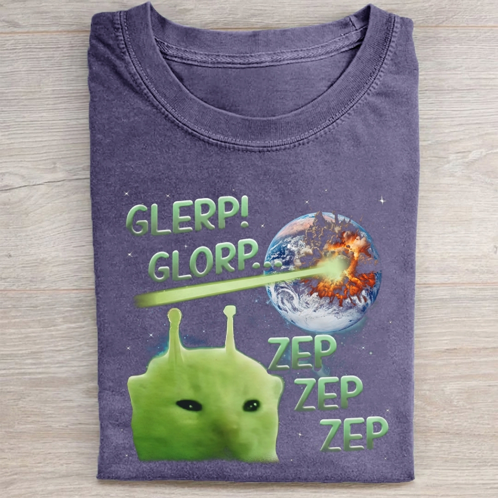 Glerp Glorp Funny Alien Cat Meme Washed Tee 