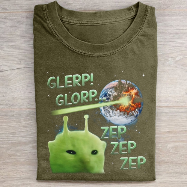 Glerp Glorp Funny Alien Cat Meme Washed Tee 