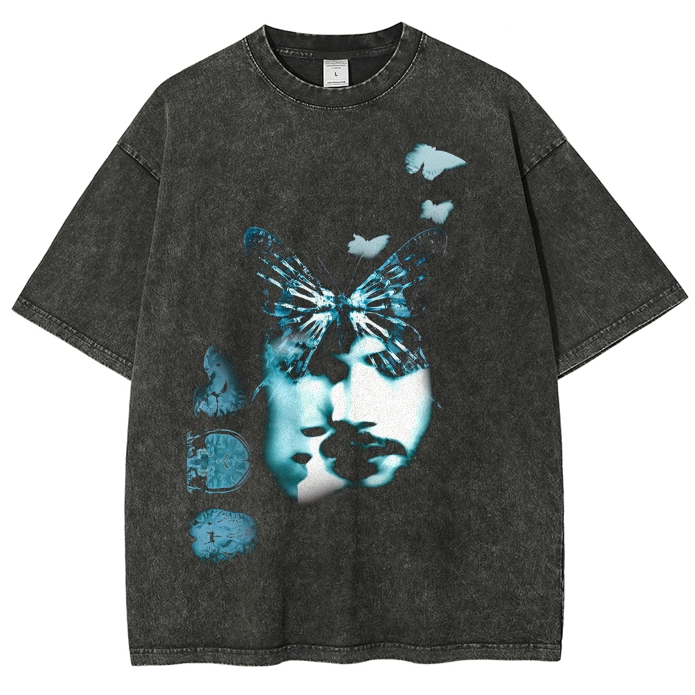 Surreal Butterfly Faces Graphic Washed T-Shirt