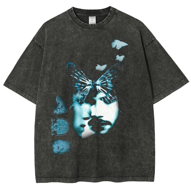 Surreal Butterfly Faces Graphic Washed T-Shirt