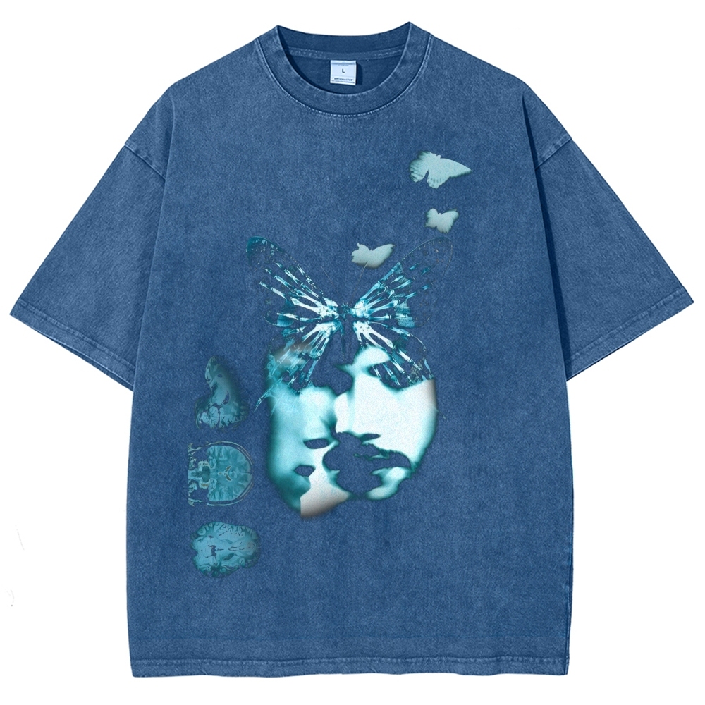 Surreal Butterfly Faces Graphic Washed T-Shirt