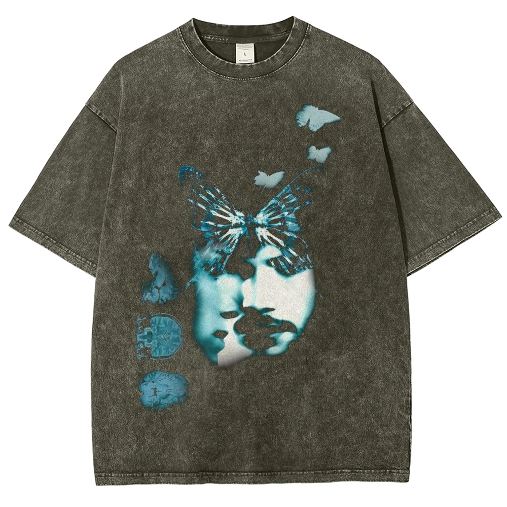 Surreal Butterfly Faces Graphic Washed T-Shirt