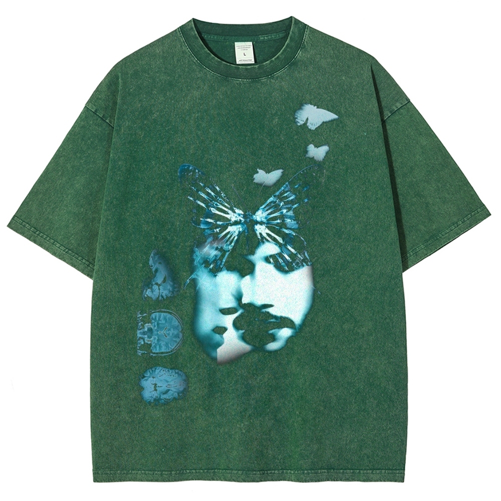Surreal Butterfly Faces Graphic Washed T-Shirt