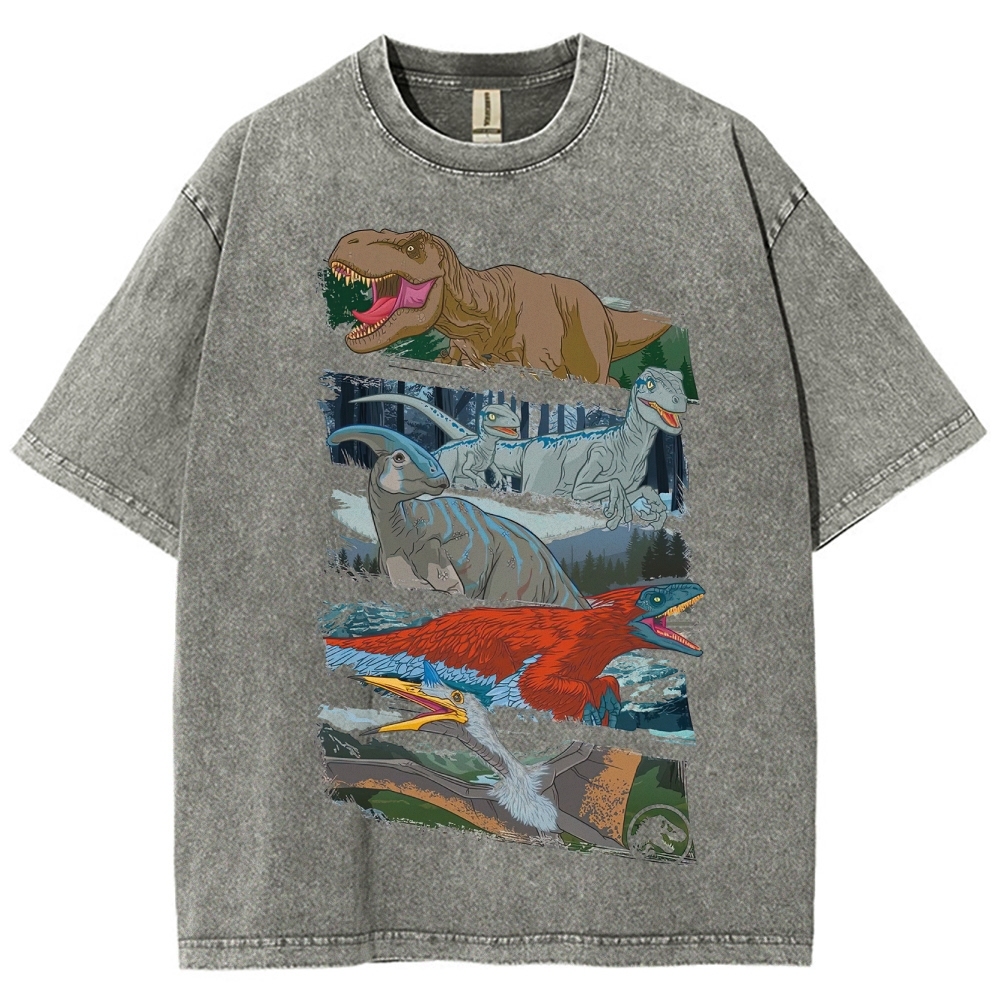 Jurassic Dinosaur Collage Washed T-Shirt
