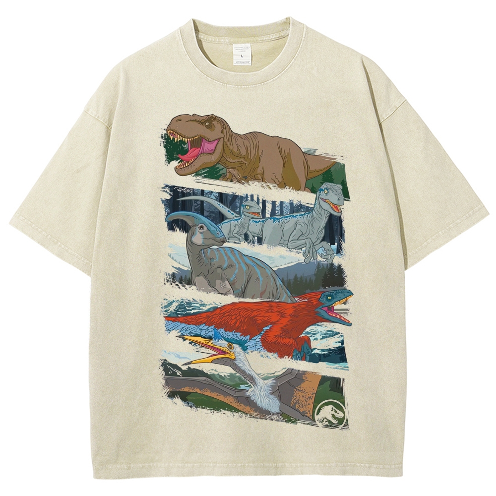 Jurassic Dinosaur Collage Washed T-Shirt