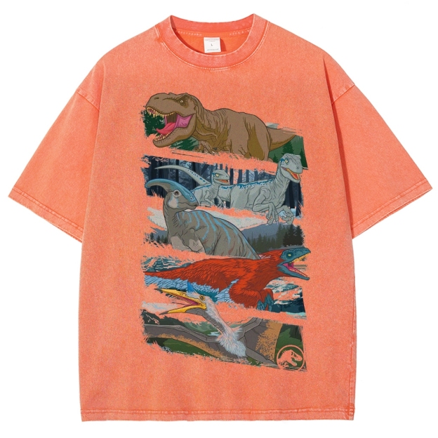 Jurassic Dinosaur Collage Washed T-Shirt
