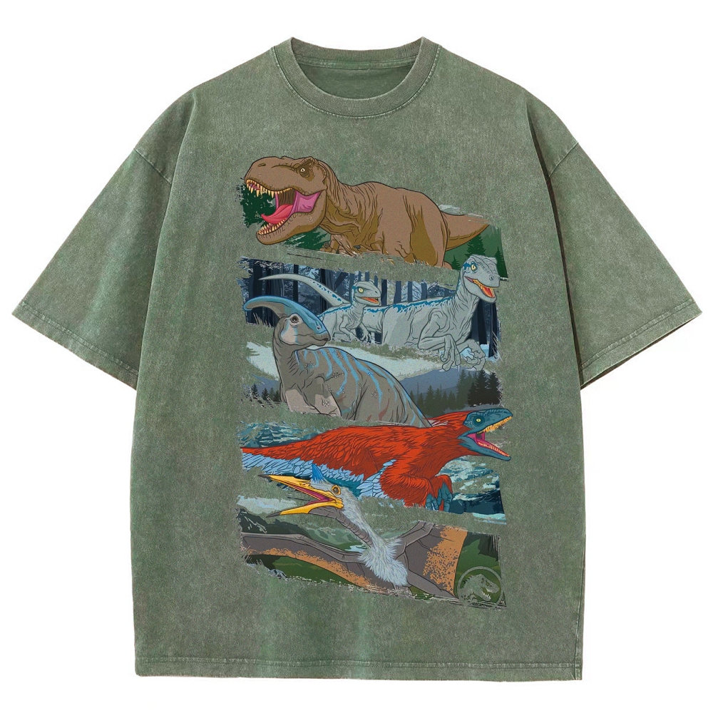 Jurassic Dinosaur Collage Washed T-Shirt
