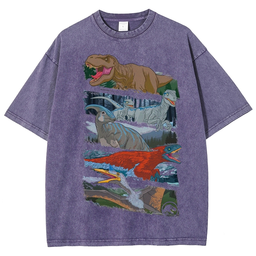 Jurassic Dinosaur Collage Washed T-Shirt