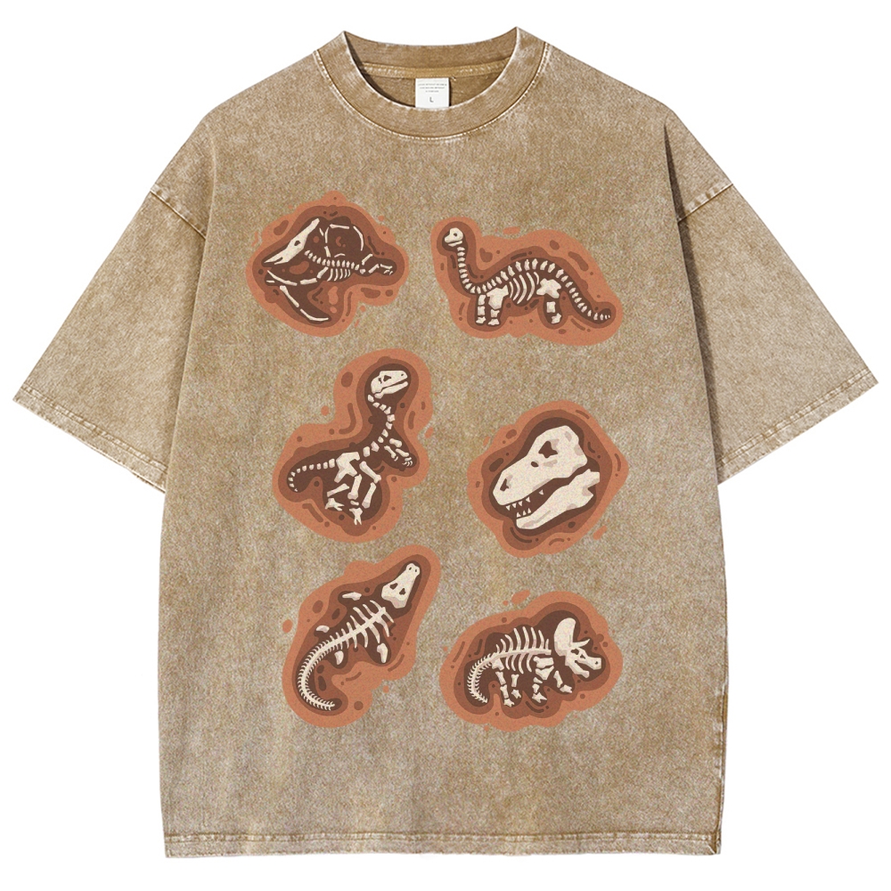 Dinosaur Fossil Excavation Washed T-Shirt