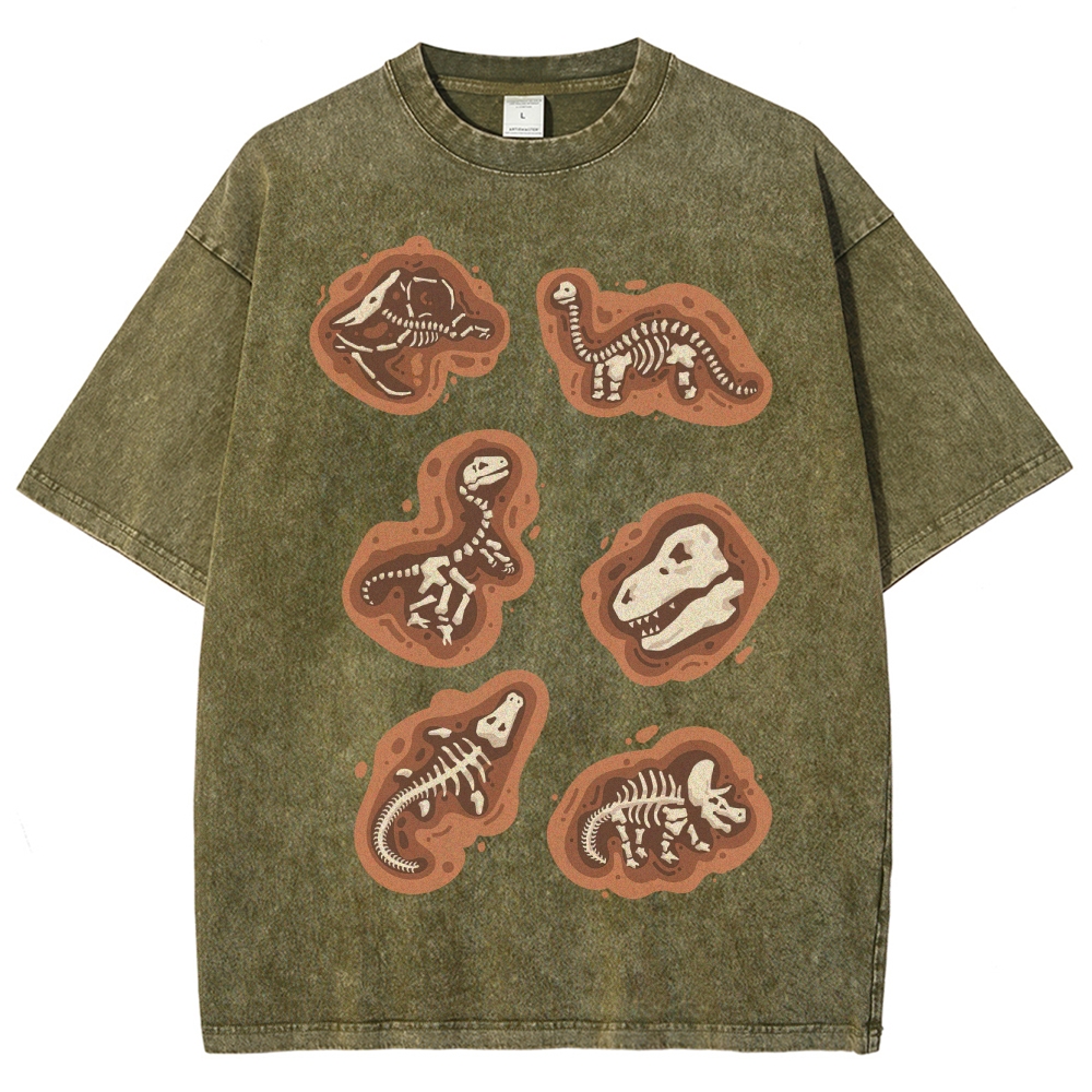 Dinosaur Fossil Excavation Washed T-Shirt