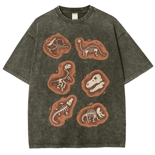 Dinosaur Fossil Excavation Washed T-Shirt