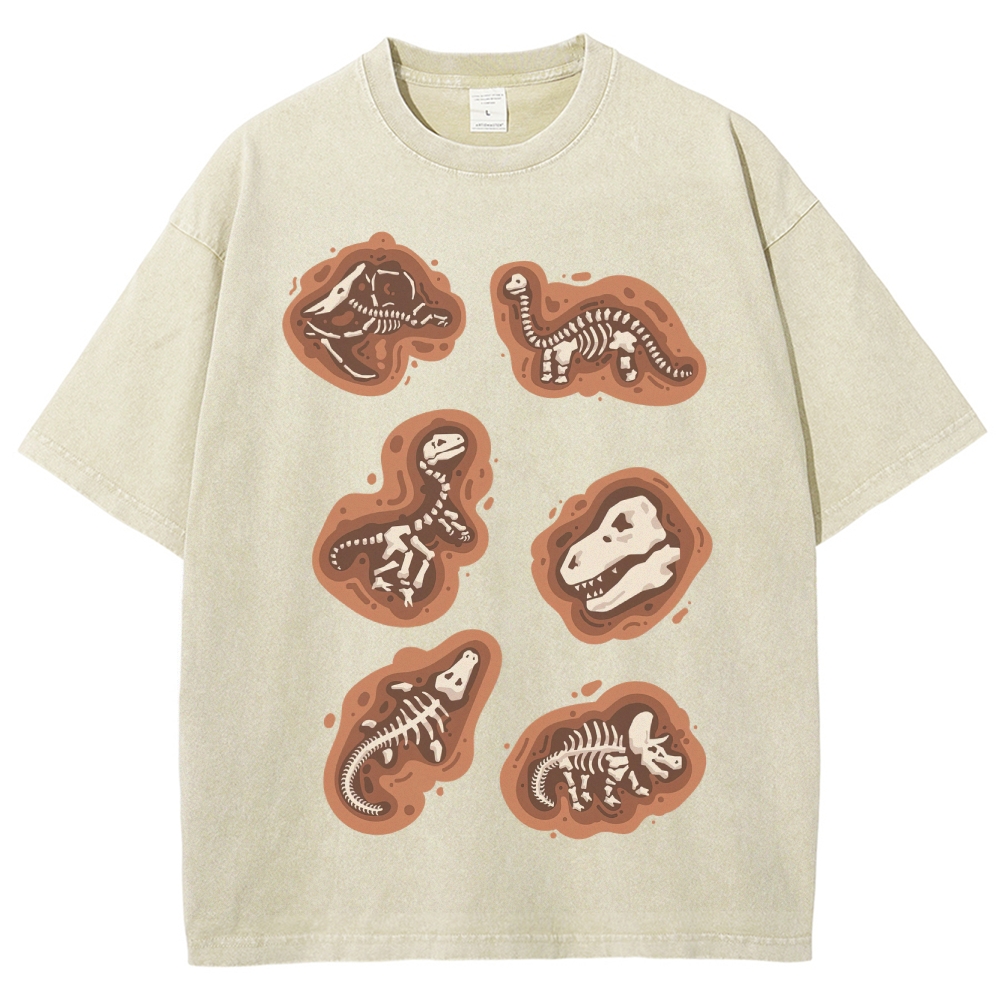 Dinosaur Fossil Excavation Washed T-Shirt