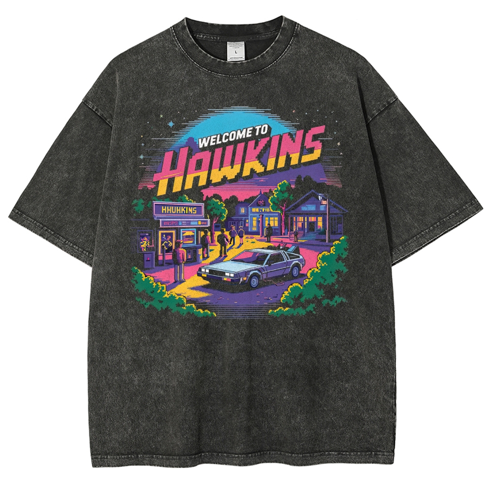 Welcome to Hawkins Pixel Art Washed T-Shirt