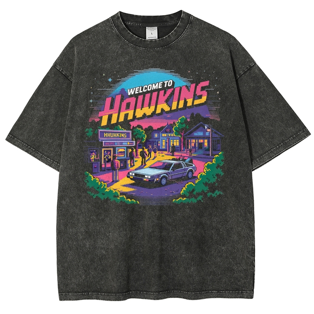 Welcome to Hawkins Pixel Art Washed T-Shirt