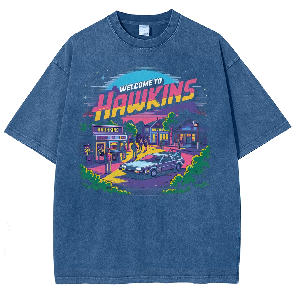 Welcome to Hawkins Pixel Art Washed T-Shirt
