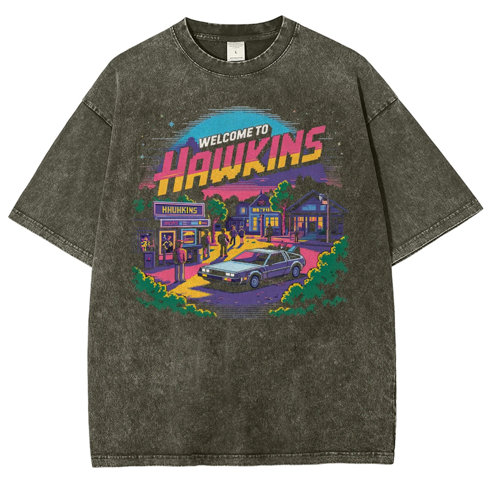 Welcome to Hawkins Pixel Art Washed T-Shirt