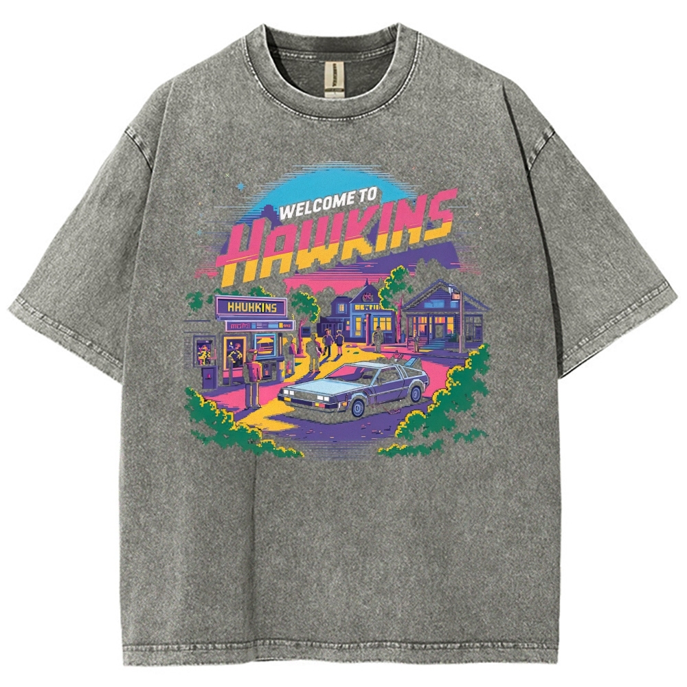 Welcome to Hawkins Pixel Art Washed T-Shirt