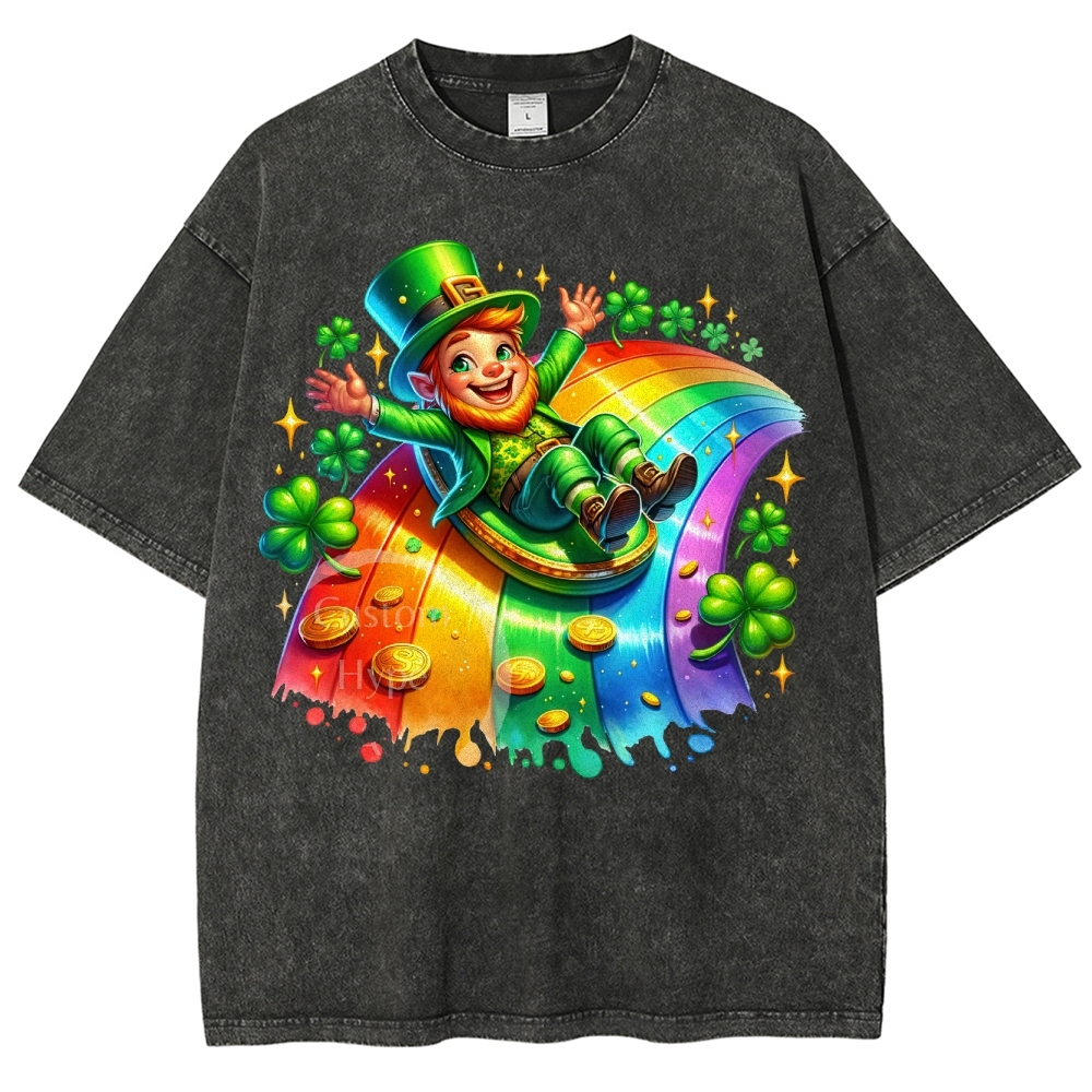 Leprechaun Rainbow Slide Washed T-Shirt