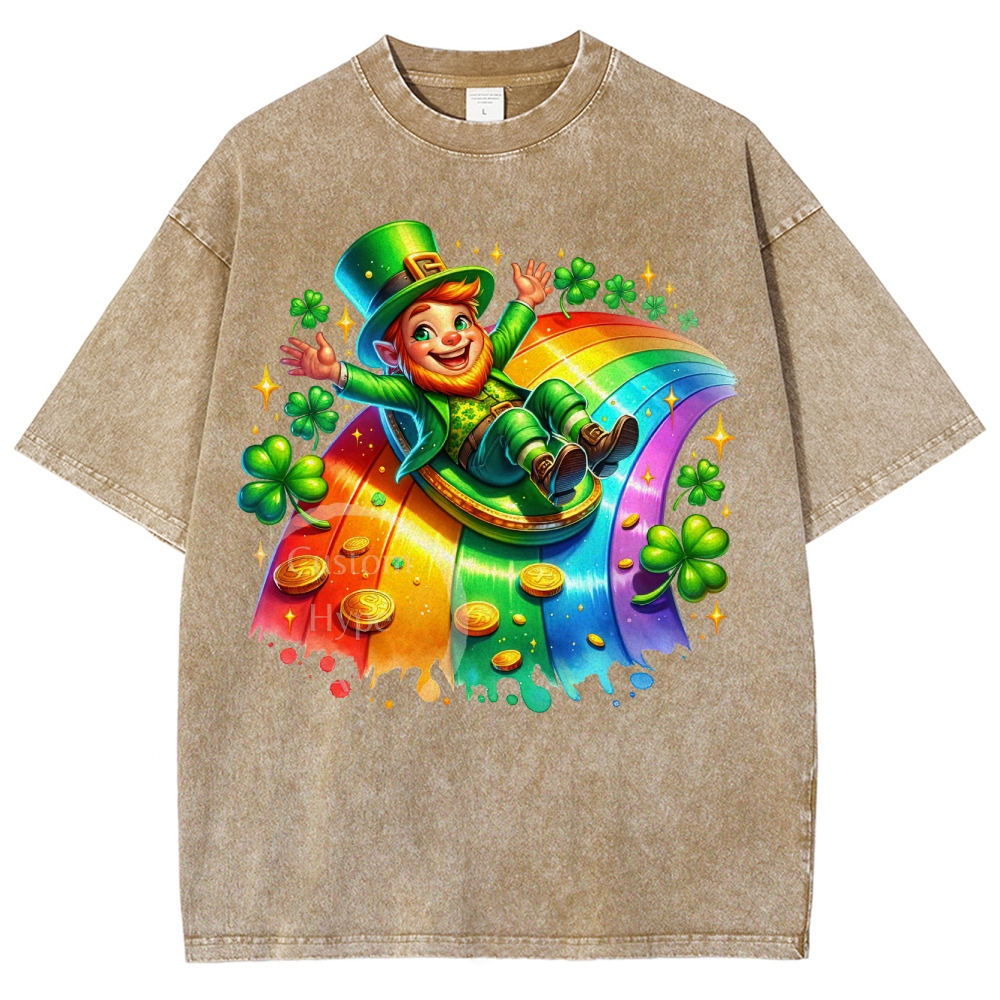 Leprechaun Rainbow Slide Washed T-Shirt