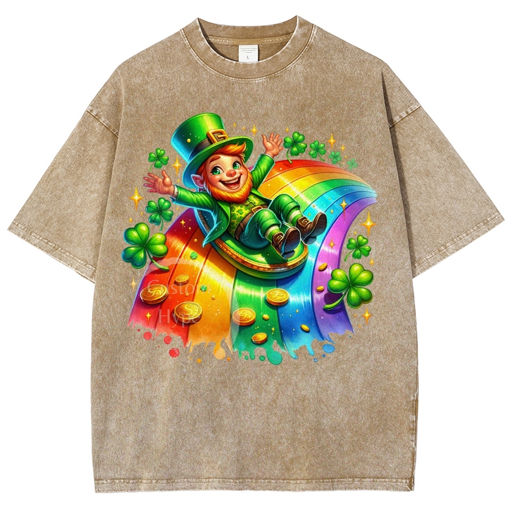 Leprechaun Rainbow Slide Washed T-Shirt