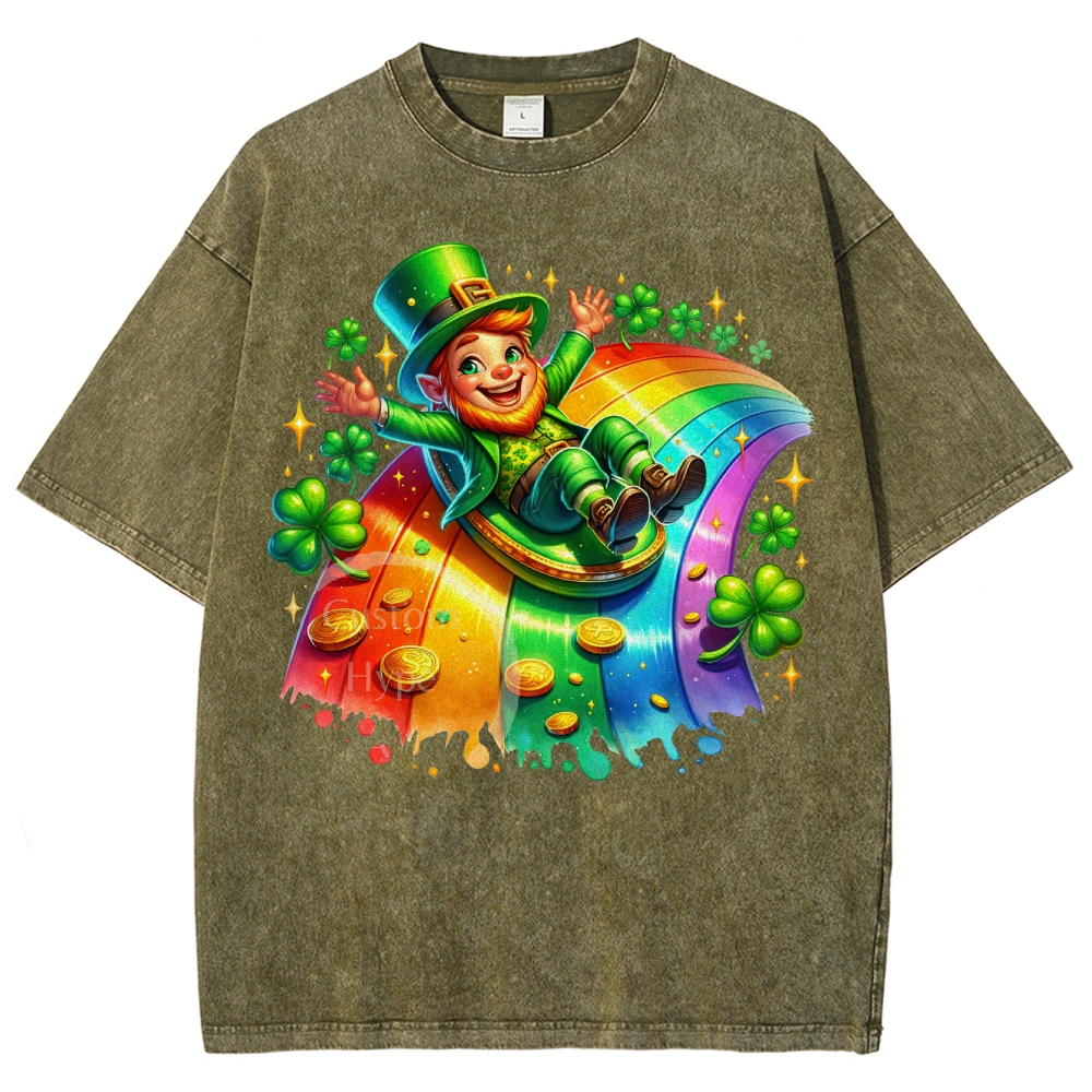 Leprechaun Rainbow Slide Washed T-Shirt