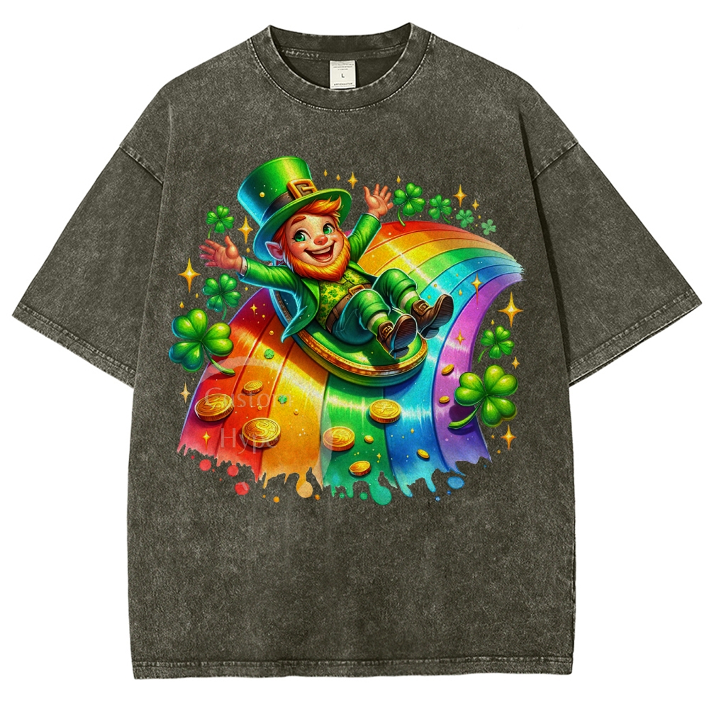 Leprechaun Rainbow Slide Washed T-Shirt