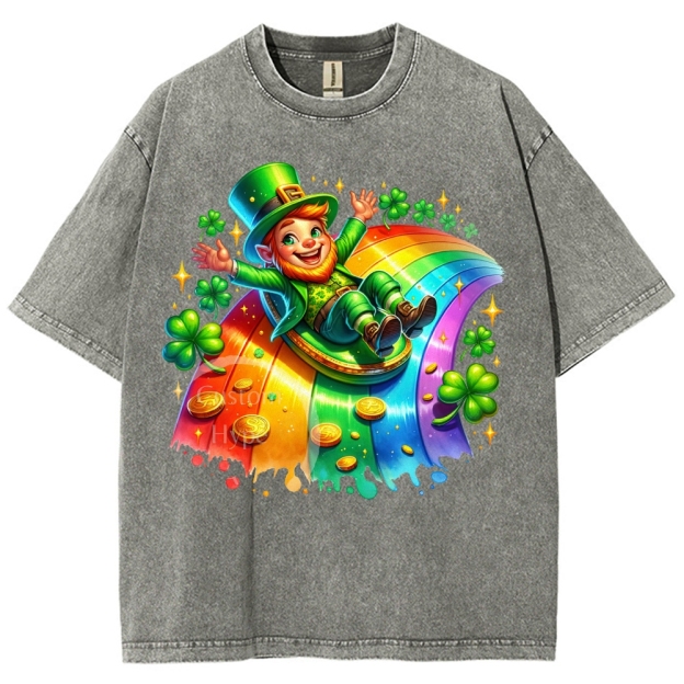 Leprechaun Rainbow Slide Washed T-Shirt
