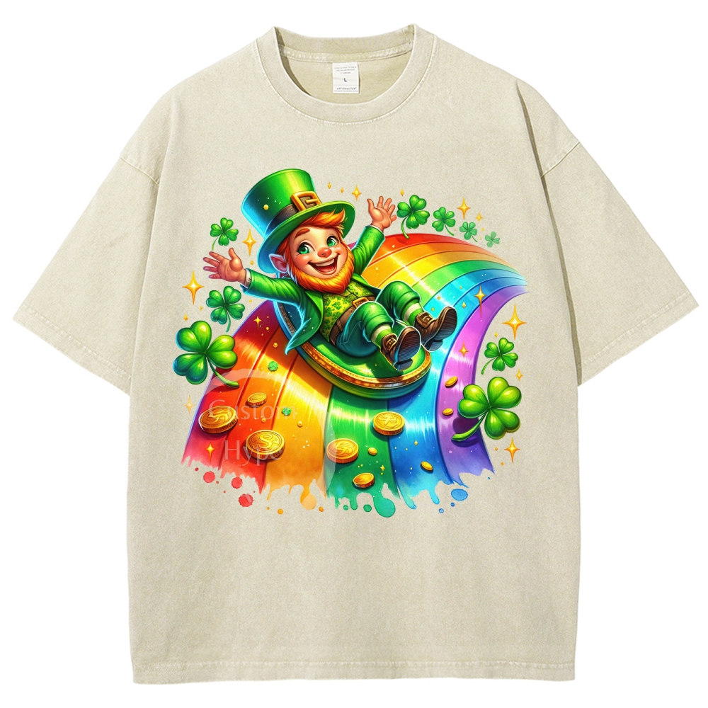 Leprechaun Rainbow Slide Washed T-Shirt